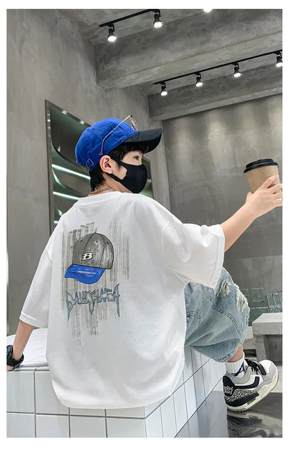 2025 New Summer Clothing Set for Kids Boy Luxury Summer Suit Children Cotton T-shirt And Denim Shorts 2 Pieces Tracksuit Outfit
