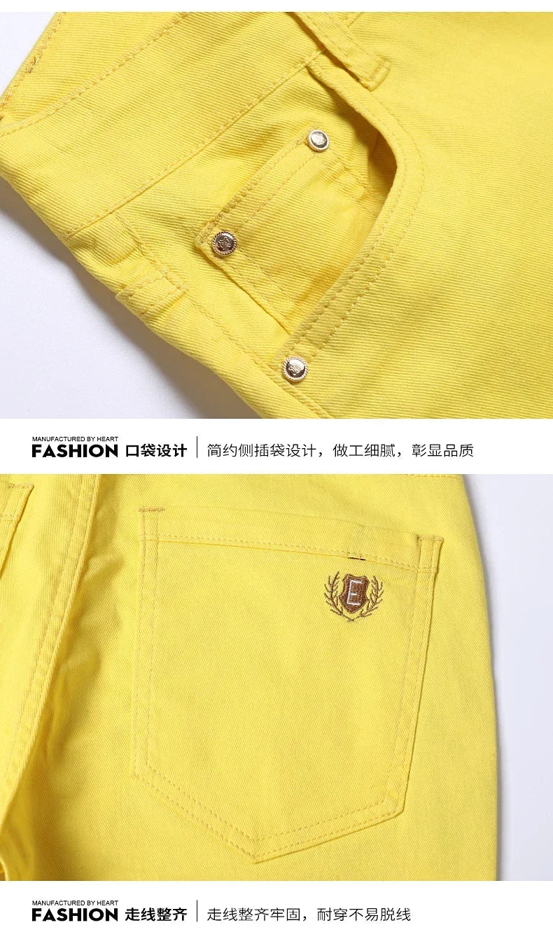 5 Colors Men's Colorful Denim Stretch Stretch Jeans Elastic Yellow Pink Red Slim Male Clothing Simple Business Denim Trousers