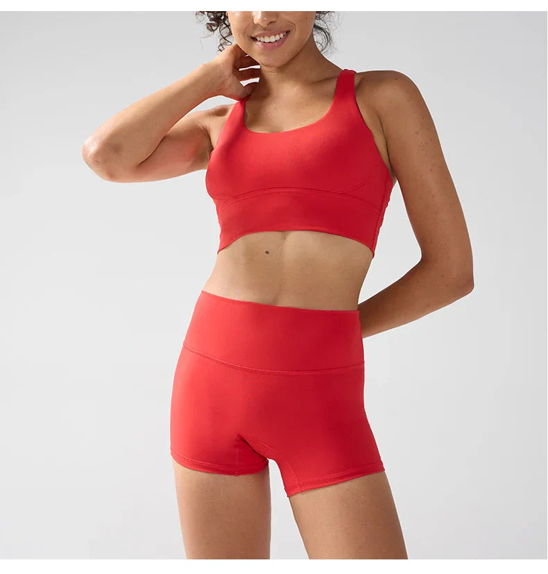 2 Pieces Solid Color Women Gym Yoga Set Cycling Short Legging Cross Sport Bra Tracksuit Suit Comprehensive Training Jog Athletic