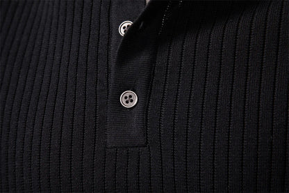 Men's Long Sleeve T-shirt Fall Winter Fashion Knit Slim Fit Polo Sweater Riibed Henry Collar Sweatershirt for Man