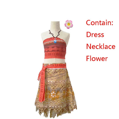 Disney Ocean Adventure Adult Kids Role Playing Vaiana Moana Princess Costume Dress Moana Necklace Pig Girls Mom Party Halloween