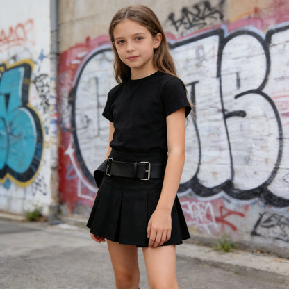 Girls Pleated Skirt Brown Casual All-match Cargo Skirt for Kids 3-13 Years Children Short A-line High Waist Tutu Skirt with Belt
