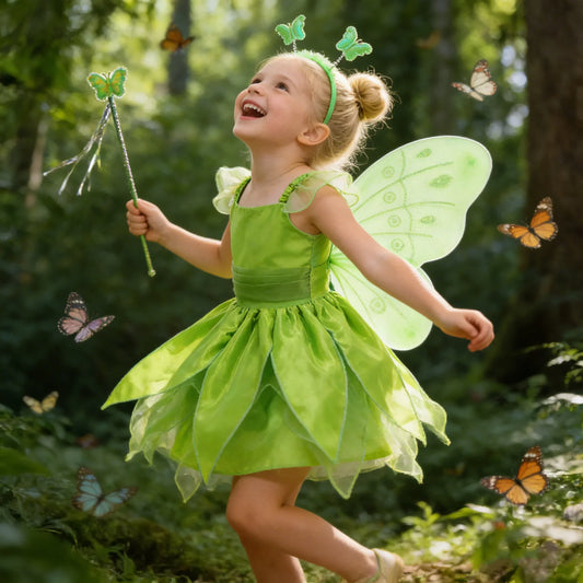 Childern Flower Fairy Dress Up Girls Princess Dress With Wings Halloween Elves Costume Carnival Party Tinkerbell Bell Dress
