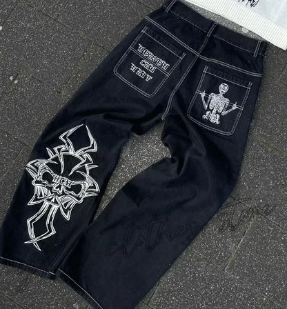 American Street Trend Letter Embroidered Loose Jeans Men Harajuku Y2K New Hip Hop Oversized Wide-leg Pants Unisex Mopping Jeans