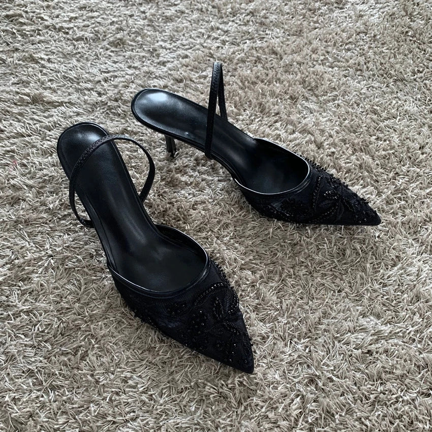 Thin High Heels Sandals Women 2025 Summer Sexy Slingback Pointed Toe Pumps Dress Shoes Woman Sandalias De Mujer