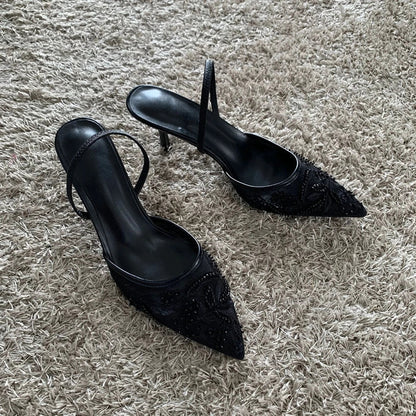 Thin High Heels Sandals Women 2025 Summer Sexy Slingback Pointed Toe Pumps Dress Shoes Woman Sandalias De Mujer