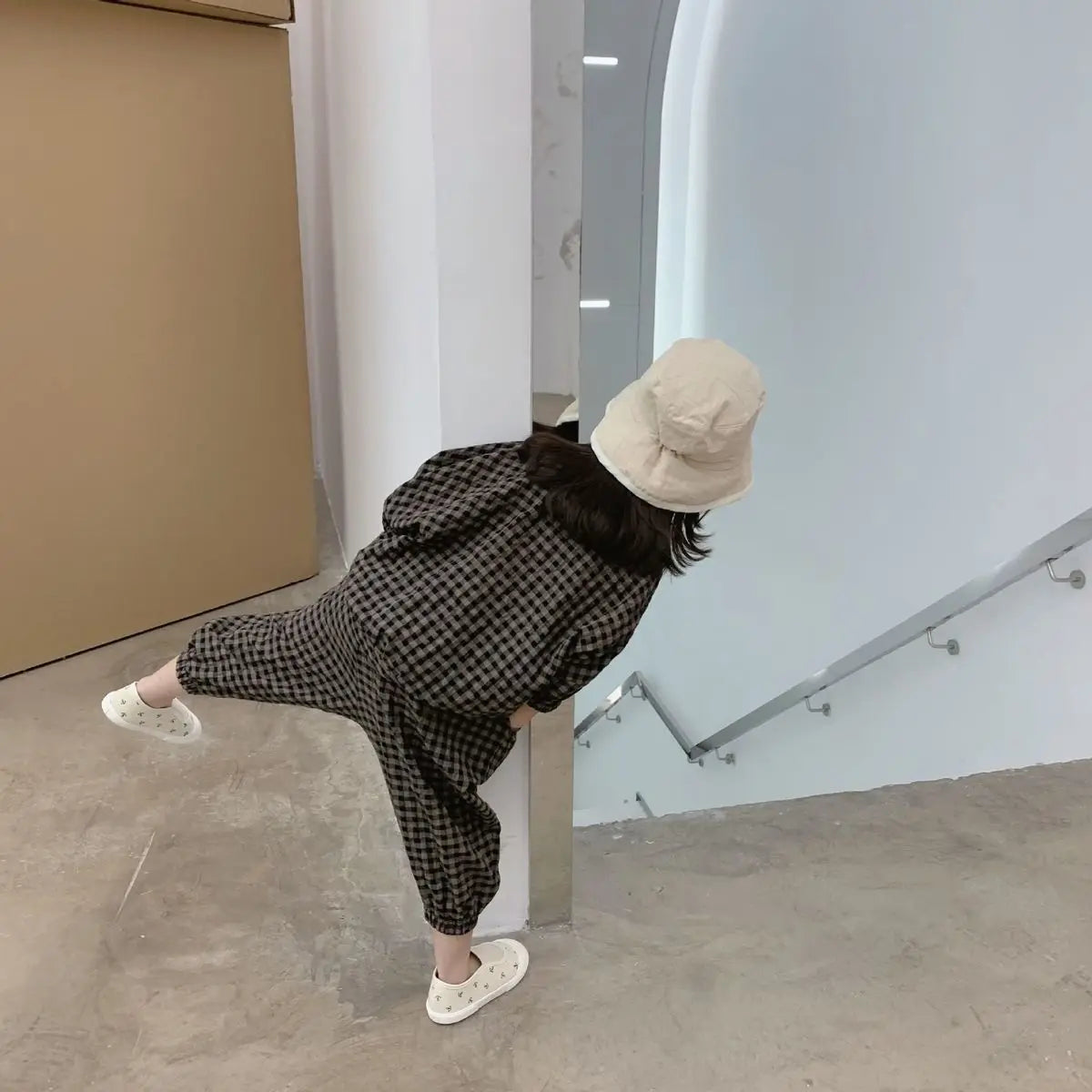 Kid Girls Korean Style Cotton Linen Suits Spring Autumn 2026 New Summer Baby Girl Fashion Casual Plaid 7-point Sleeve 2pcs Sets