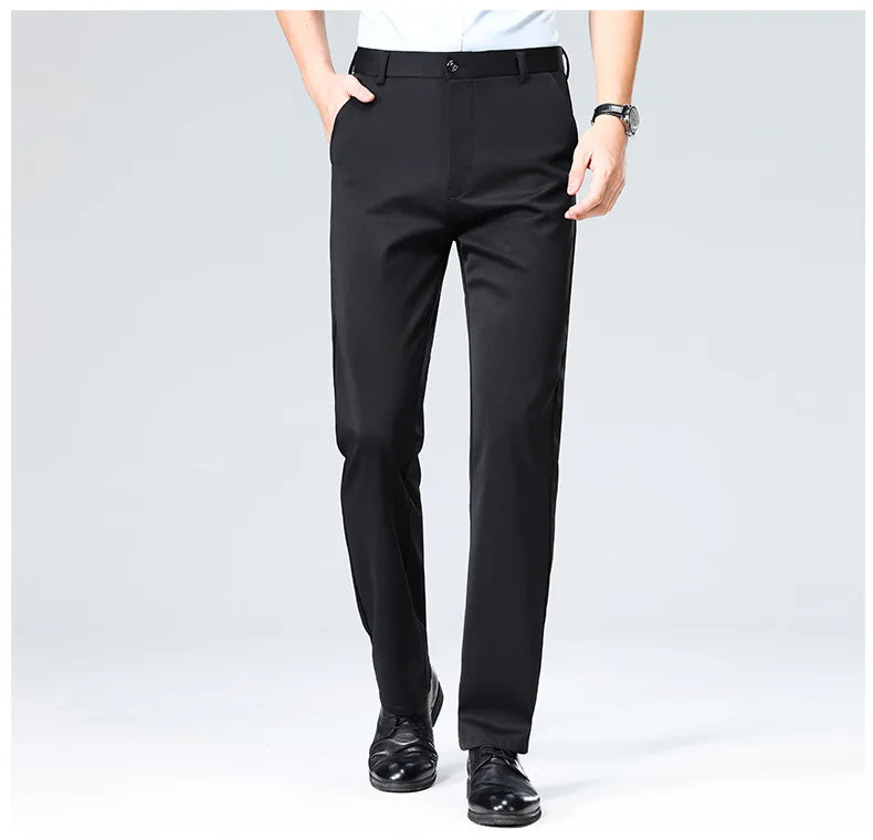 Men's Summer Dresses Long Pants Slim Fit Business Pants Lightweight Ice Silk Office Pants, Wrinkle Resistant and Elastic