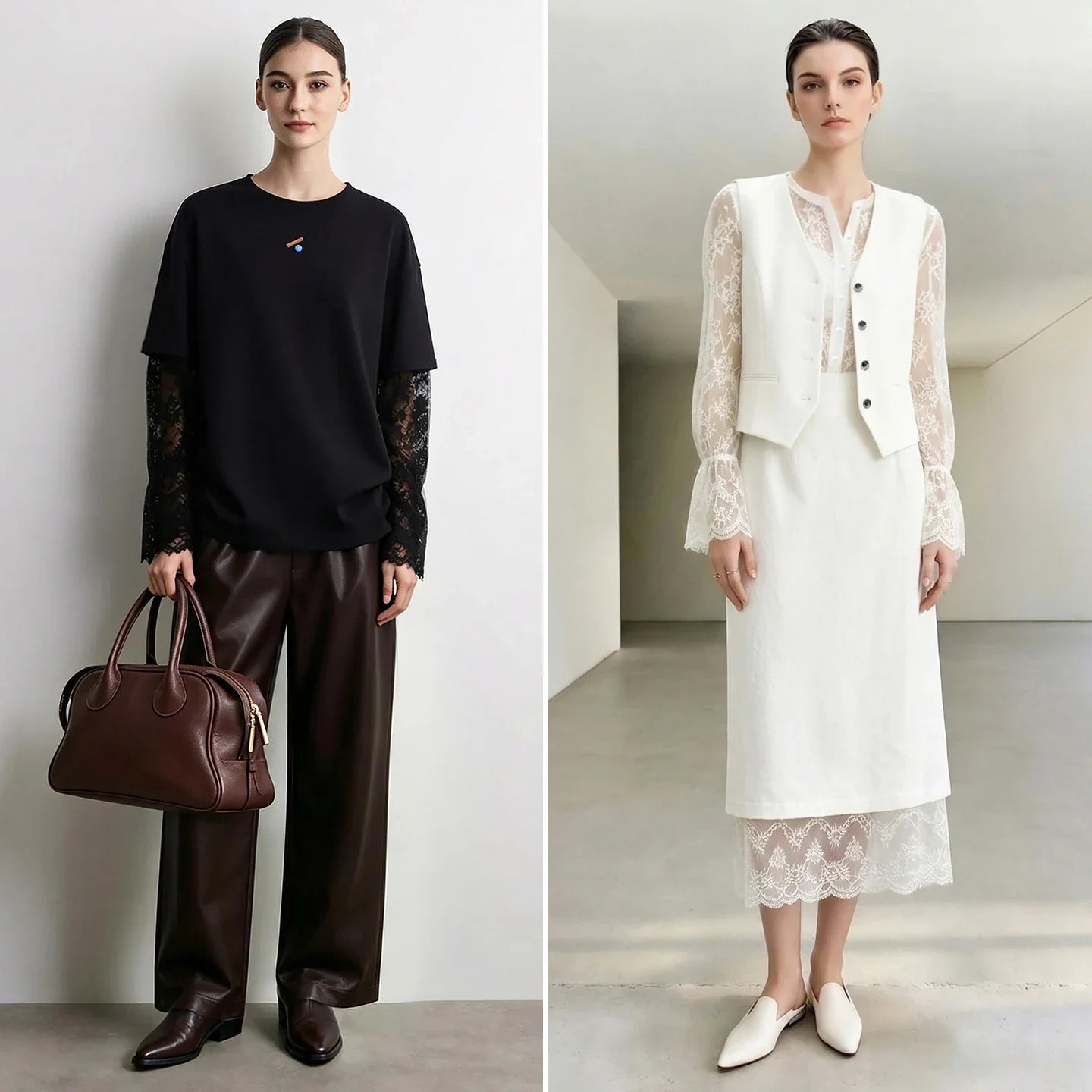 Lace Women's Blouse 2026 Autumn Crew Neck Sheer Long Sleeve Tops For Woman Lightweight Breathable Vacation Shirt 12643002