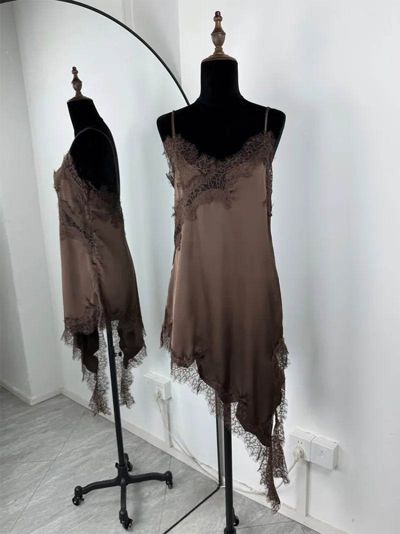 Trendix Black Lace Slip Dress Women exy Hollow Out Sleeveless Short Dresses Party Club Ruffle Loose Elegant Backless Mini Dress