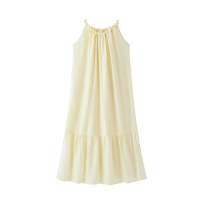 Women Dress Bowknot Textured Halter Neck Vacation A Line Maxi 2026 Summer Romantic Fresh Elegant Soft Comfy Holiday Top