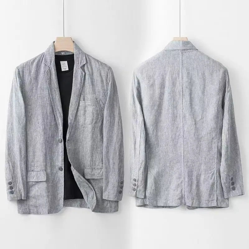 2025 Summer New Men's Linen Casual Suit Coat Solid Color Lightweight Breathable Luxury Cotton Hemp Top 100% Linen Fabric