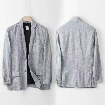 2025 Summer New Men's Linen Casual Suit Coat Solid Color Lightweight Breathable Luxury Cotton Hemp Top 100% Linen Fabric