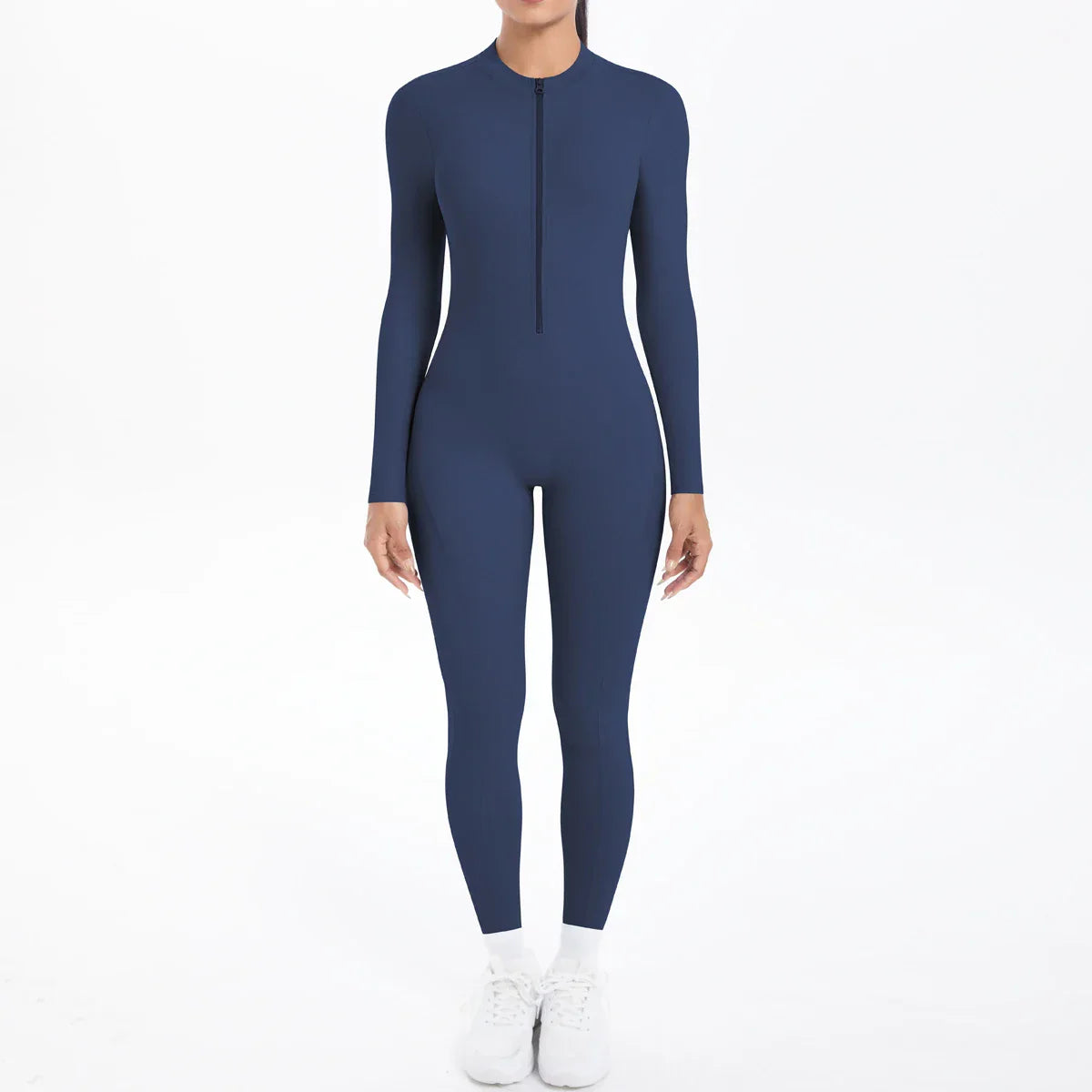 Solid Color Bodysuits for Woman's Backless Long Sleeved Zipper Yoga Jumpsuits High Dtrength Workout Sports Fitness Clothing Set