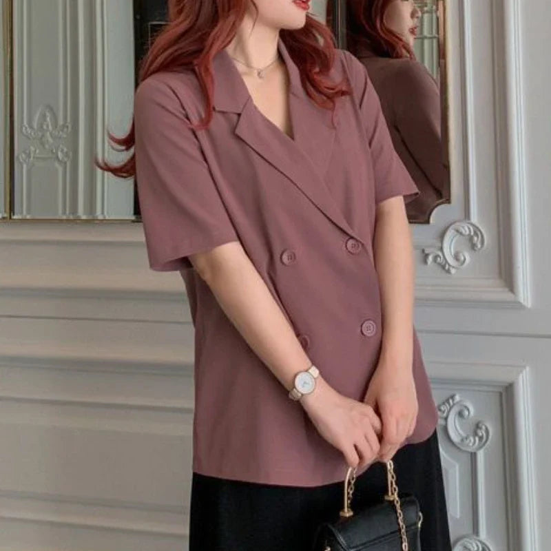 Office Lady Blazers Women Solid Lazy Style Summer Work Wear Casual Mujer Formal Vintage Outwear Clothing Elegant Ulzzang Daily