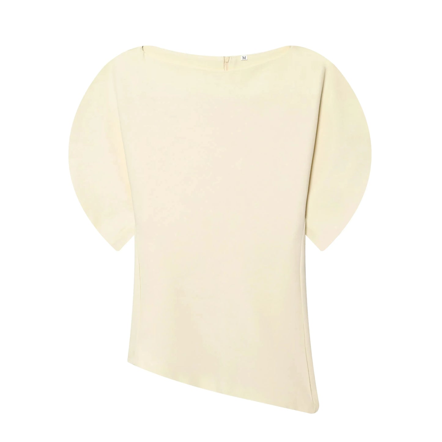 Women Casual Loose T-Shirts Asymmetrical Hem Blouse Short Puff Sleeve Shirt Elegant Woman Summer Party Vacation White Tops