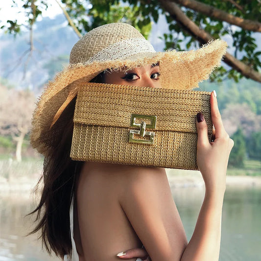 New Women's Straw Clutch Bag Summer Beach Boho Handbag Fashion Woven Purse Girl's Vacation Essentials For Travel Beach Wedding