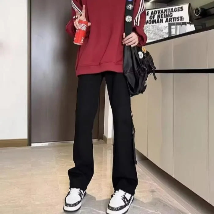 American Retro Long Row Button Design Men's Jeans High Street Loose Wide Leg Floor-Length Trousers Trendy Casual Jeans