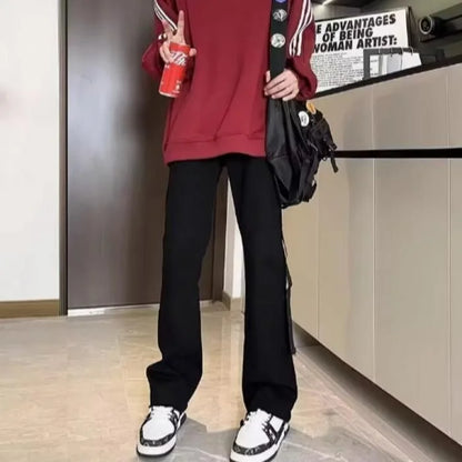 American Retro Long Row Button Design Men's Jeans High Street Loose Wide Leg Floor-Length Trousers Trendy Casual Jeans