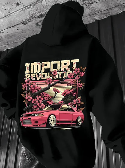 2026 Men's Car Print Hoodie Y2K Streetwear Fashion Hooded Sweatshirt Casual Comfortable Pullover Top