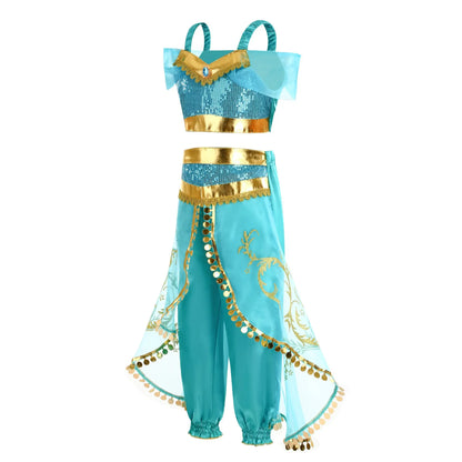 Jasmine Princess Dress for Girls Cosplay Aladdin Magic Lamp Costume Kids Halloween Birthday Carnival Party Vestidos
