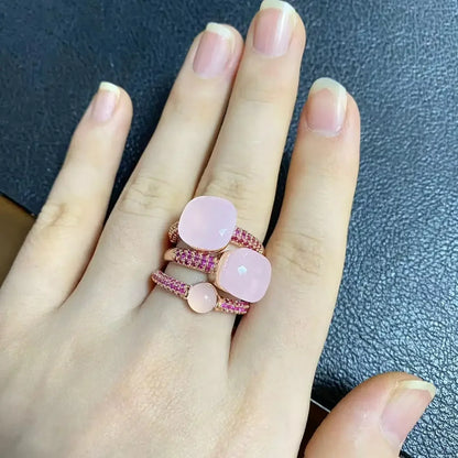 3Pcs/Set Nudo Ring Stacking Set for Women Mix Color Candy Crystal Inlay Zircon Amethyst Blue Topaz Round Jewelry Gift
