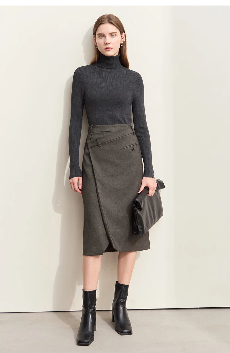 Minimalism 2024 Autumn Skirts for Women New Commuter Intellectual One-piece Wrap A-line Solid Slim Blazer Skirt 12443019
