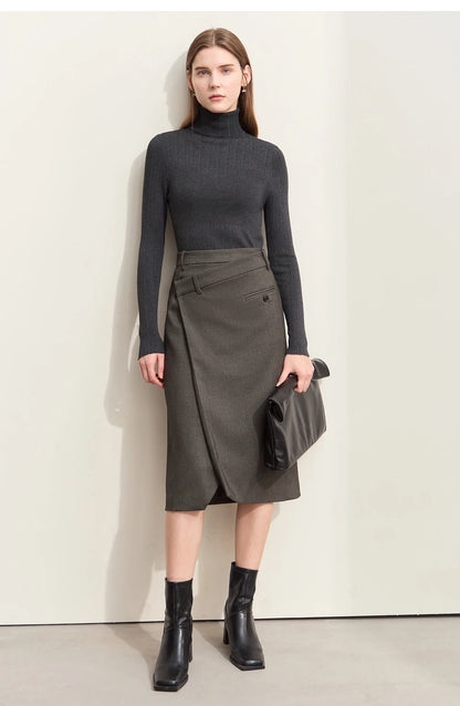 Minimalism 2024 Autumn Skirts for Women New Commuter Intellectual One-piece Wrap A-line Solid Slim Blazer Skirt 12443019