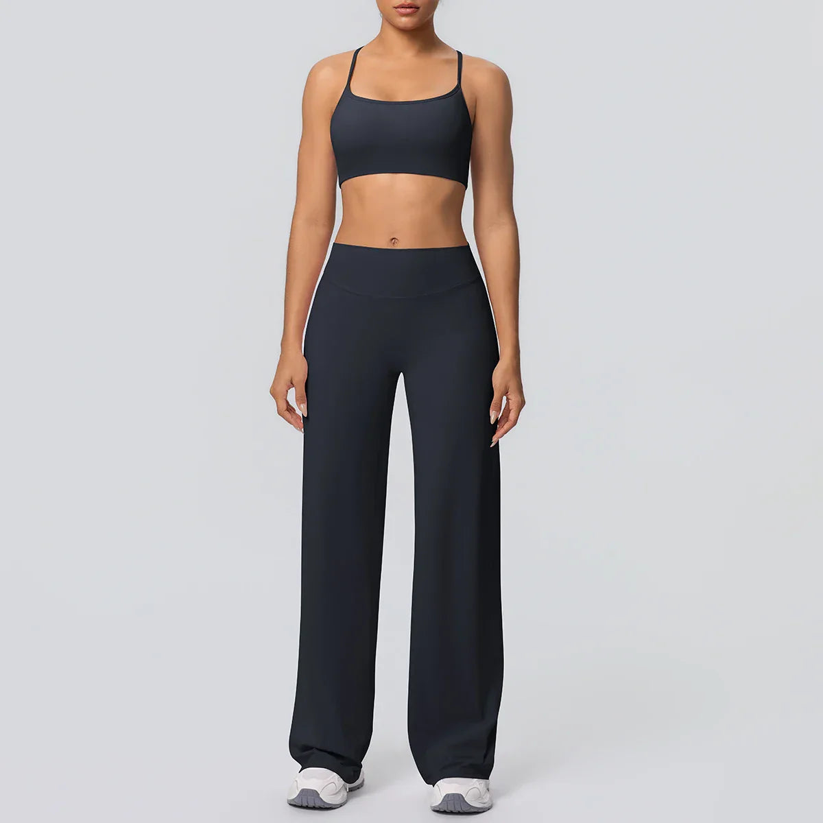 Women Gym Sports Yoga Suit Sexy Beautiful Back Yoga Underwear With Chest Pad Solid Color High Waisted Wide Leg Pants Yoga Set