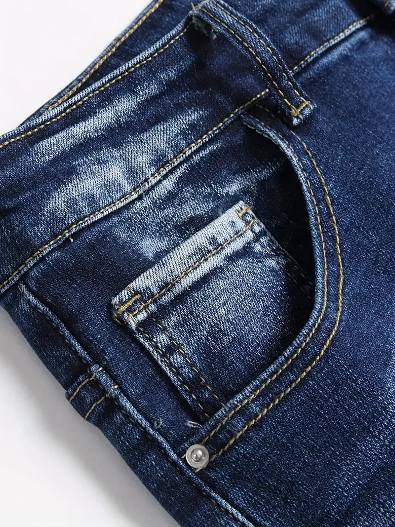 Men's Stretchy Denim Jeans For Men Simple Slim Casual Straight Fashion Classic Pants Cargo Denim Jeans Solid Streetwear Trousers