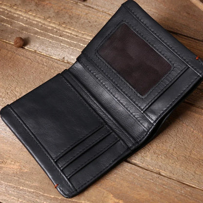 Portefeuille en cuir de vachette couche supérieure Portefeuille en cuir véritable souple Porte-cartes de crédit pour hommes Sac à main de luxe Noir Élégant Simple Portefeuilles pour hommes
