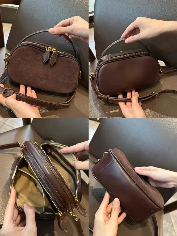 Russian Women's Genuine Suede Cowhide Leather Shoulder Bag Soft Cow Versatile Ladies Crossbody Bag Trendy Luxury Female Designer
