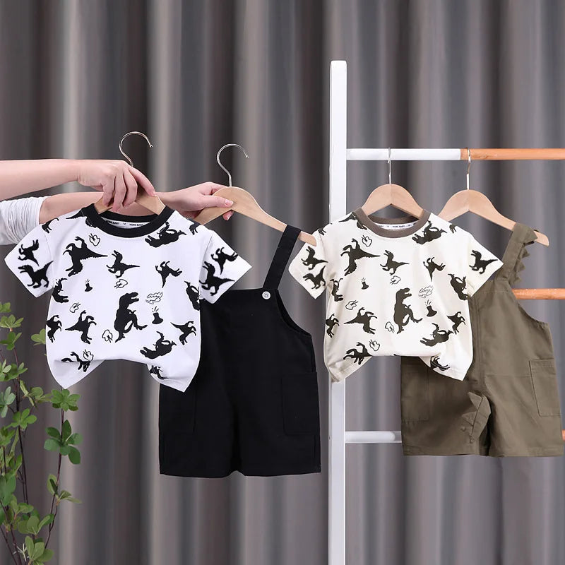 Children Summer Baby Boys Girls Clothes Suit Fashion Cartoon T-Shirt Bib Pants 2Pcs/Set Toddler Casual Costume Kids Tracksuits
