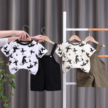 Children Summer Baby Boys Girls Clothes Suit Fashion Cartoon T-Shirt Bib Pants 2Pcs/Set Toddler Casual Costume Kids Tracksuits