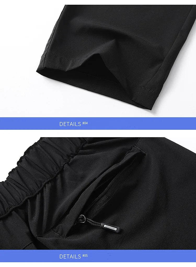 Men's Summer Cargo Pants Big Size Ice Silk Stretch Breathable Straight Leg Pants Quick Dry Elastic Lightweight Long Trousers