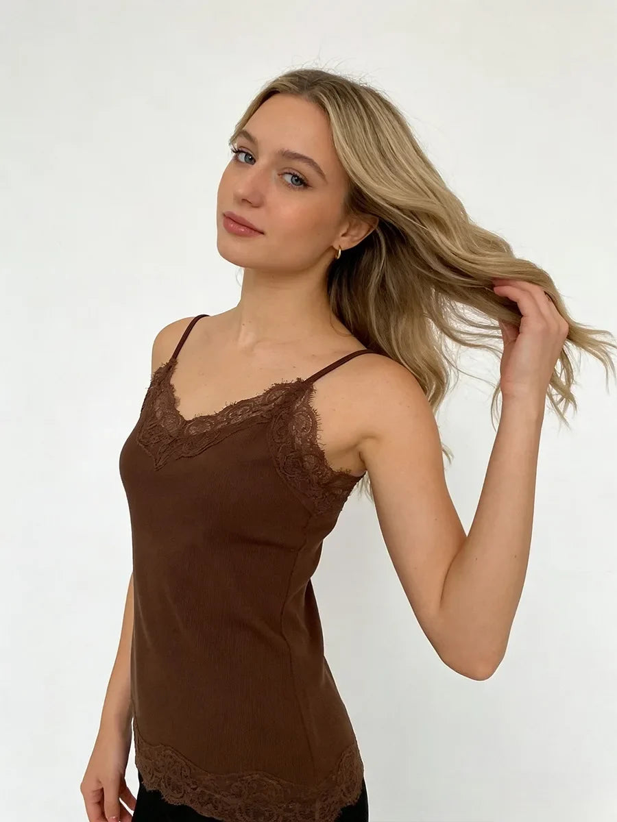 Sexy Cotton Vest Women 2026 Summer Slim Sleeveness Tank Y2k Crop Tops for Girl Outfits Lace Patchwork Female Clothes