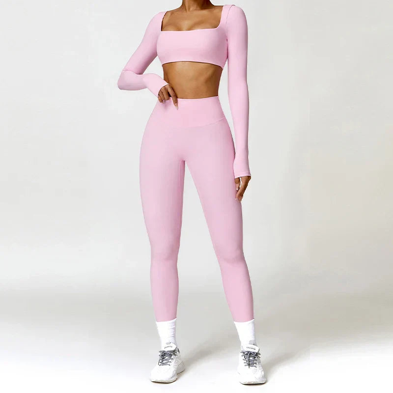 Summer 2PCS Yoga Suit Sports Set Women Quick-Dry Gym Set Women Tracksuit Running Workout Long Sleeve Sports Shirt Yoga Clothing
