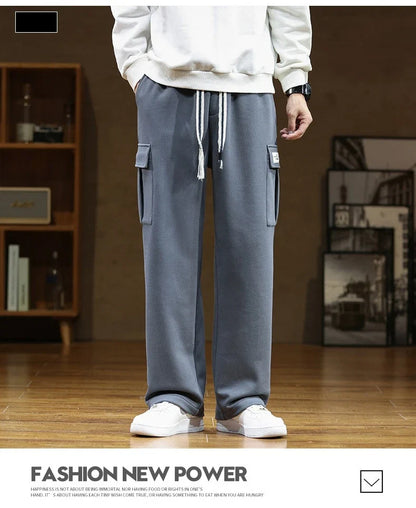 2026 New in Wide Leg Pants Men Autumn Straight Elastic Waist Baggy Cargo Trouser Male Relaxed Streetwear Sweatpant Plus Size Big