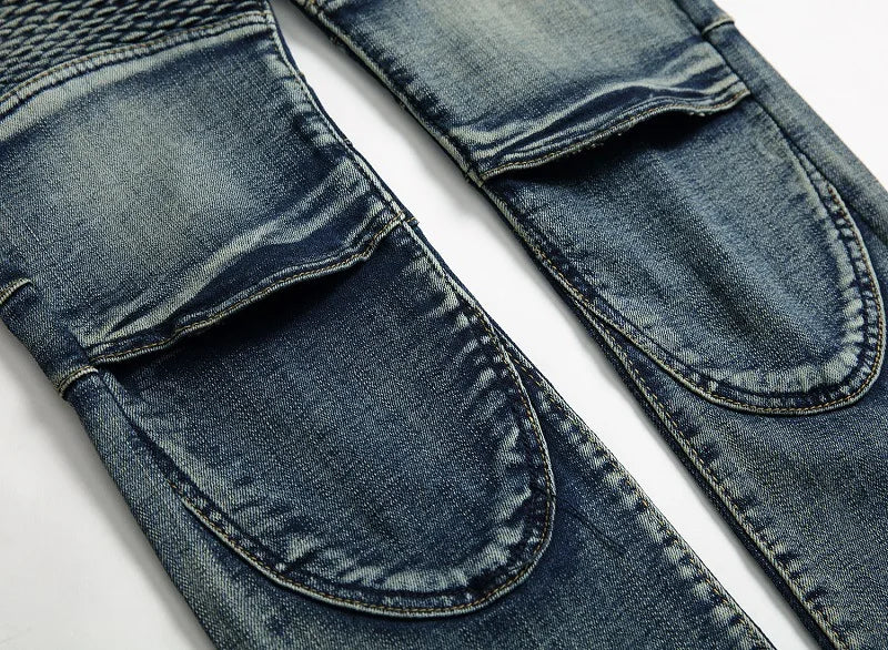 2026 New Men's Yellow Jeans, Blue Stretch Biker Trousers, Broken Hole Jeans, Fashion Popular Men Denim Pants Big Size 29-42