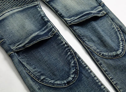 2026 New Men's Yellow Jeans, Blue Stretch Biker Trousers, Broken Hole Jeans, Fashion Popular Men Denim Pants Big Size 29-42