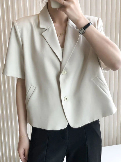 Elegant Casual Blazers Women Short Sleeve Loose S-3Xl Suit Coat Tops Korean Summer Fashion Solid Sweet Simple Blazers New