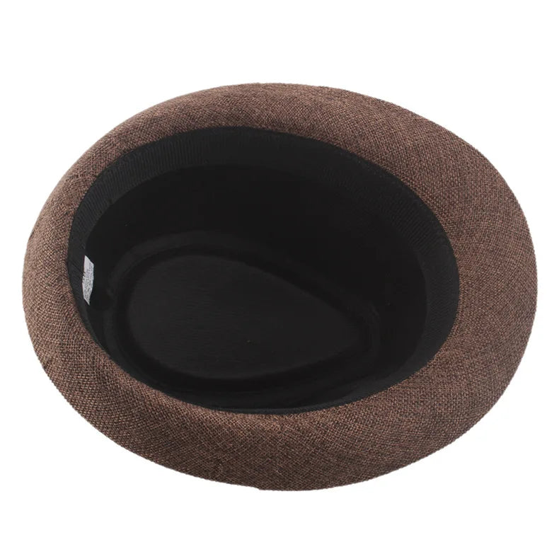 Middle Aged Linen Curled Jazz Hat Summer British Retro Top Hat Outdoor Plain Solid Linen Sun Visor Hat Party Fedoras Cap