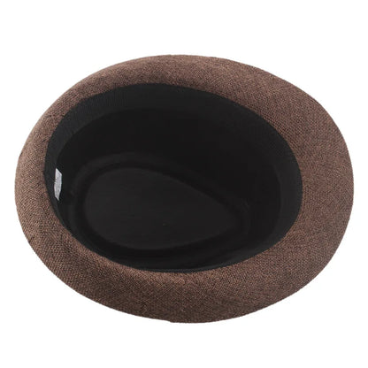 Middle Aged Linen Curled Jazz Hat Summer British Retro Top Hat Outdoor Plain Solid Linen Sun Visor Hat Party Fedoras Cap