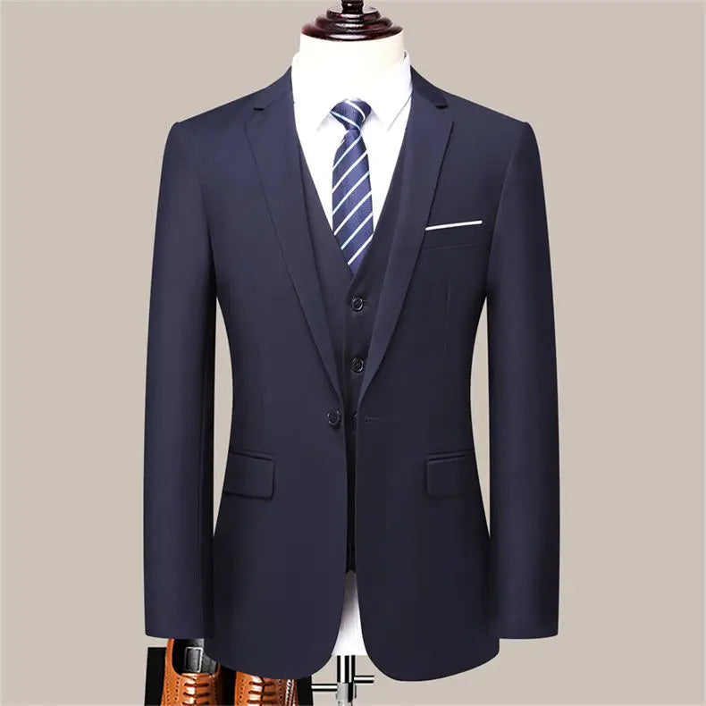 High-quality men's fashionable, stylish, versatile and trendy business casual solid color professional work suit set of two piec