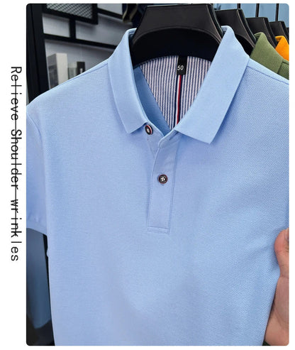 100% pure cotton high-end short sleeve polo shirt men's summer fashion new breathable Korean business casual golf brand T-shirt