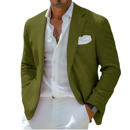 Men's Linen Blend Blazer Notched Lapel Single-Breasted Casual Business Sport Coat Slim Fit Breathable Lightweight Jacket