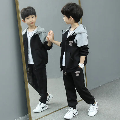 SpringAutumn Boys Contrast Zip Sweatshirt Jacket+Sweatpant Workout Set School Kids 2PCS Tracksuit Children Jogging Outfit 4-11Yr