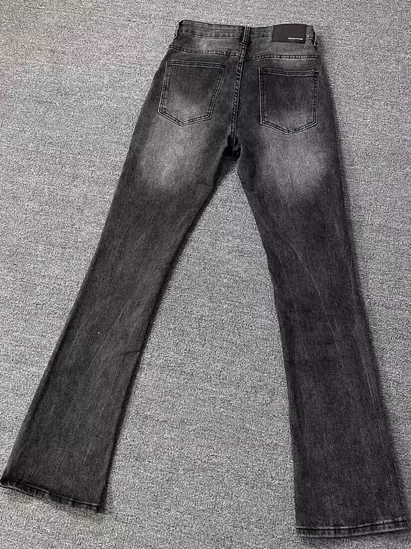High Street Washed Black Grey Jeans Men Summer Slimming Tall Micro Flared Pants Youth Trendy Long Jeans High Waist