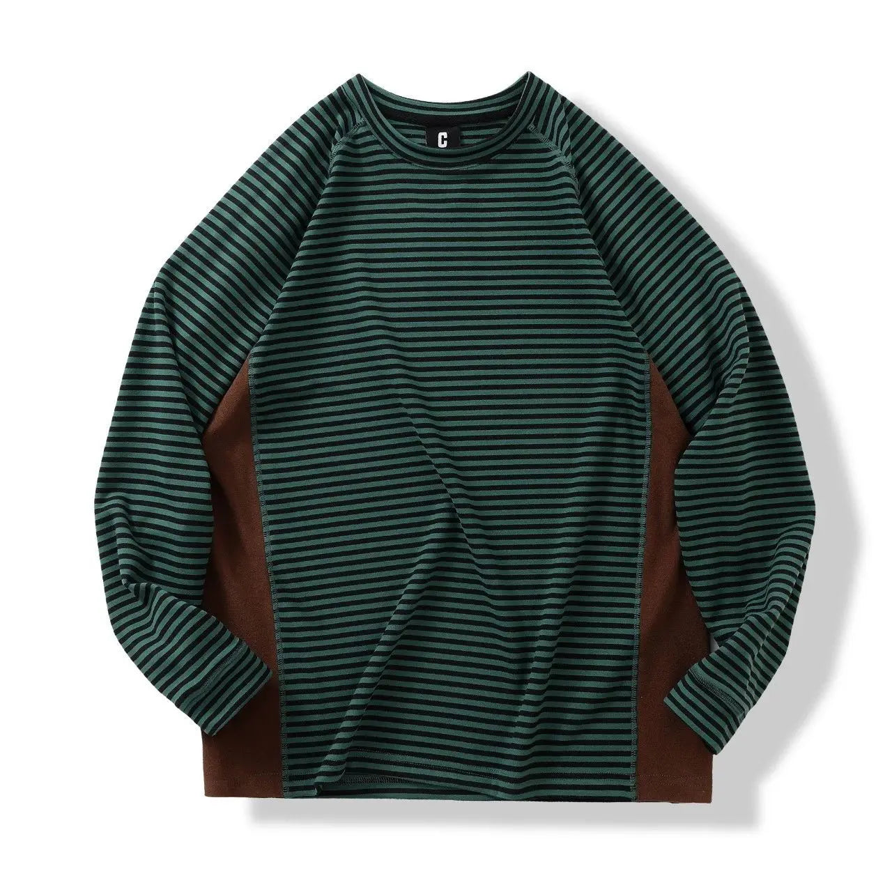Insulated Patchwork Striped Sweatshirt with Contrast Details Unisex, Loose-fitting Spring and Autumn Undershirt.