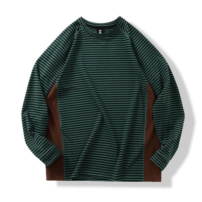 Insulated Patchwork Striped Sweatshirt with Contrast Details Unisex, Loose-fitting Spring and Autumn Undershirt.
